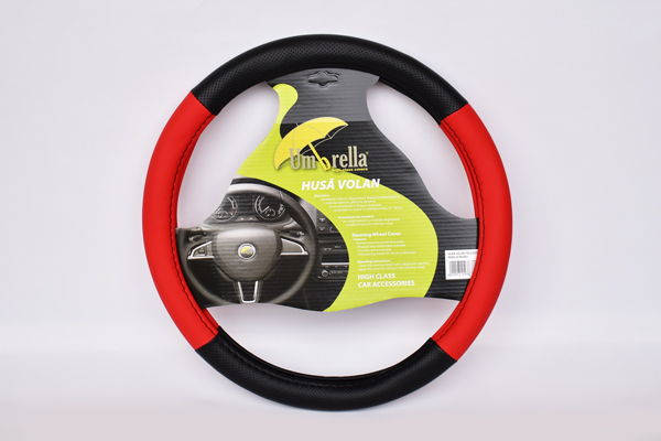 Husa volan UMBRELLA 10193, rosu si negru, piele ecologica, 37-39 cm