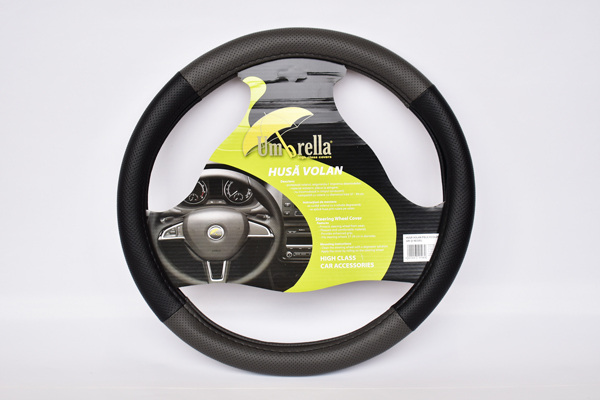 Husa volan UMBRELLA 10196, gri si negru, piele ecologica, 37-39 cm