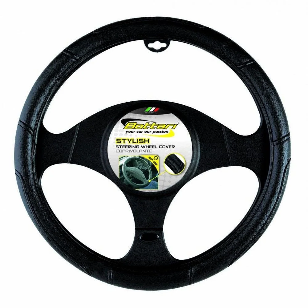 Husa pentru volan auto BOTTARI Stylish 16754BT, diametru compatibil 37-38 cm, piele ecologica, negru